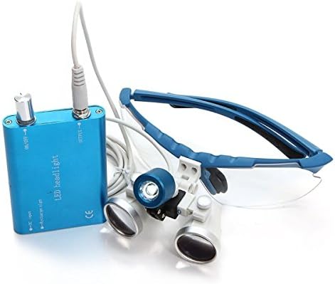 Chericare Dental Surgical Medical Binocular Loupes Optical Glass Loupe + Head Light Lamp + Aluminum Box Blue 3.5x 420mm