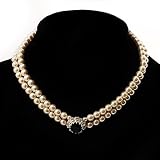 2 Strand Pearl Style CZ Wedding Choker Necklace (Ivory)