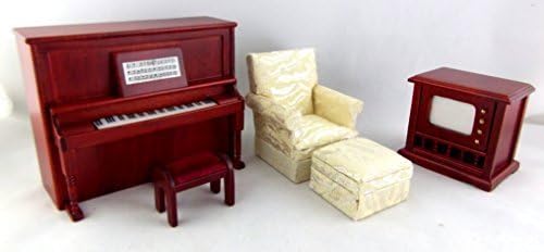 Dolls House Miniature Den Furniture Set TV Piano Armchair Footstool by Carriage House
