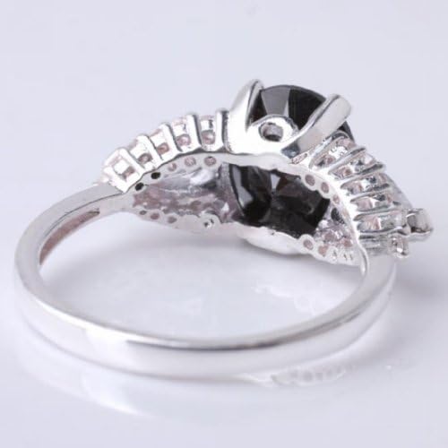Sterling Silver White Gold Plated Simulated Oval Stone Black Onyx Ring Size 8