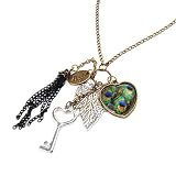 Retro Tassel Peacock Feather Pattern Heart Key Leaf Multi Pendant Necklace