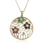 Yellow Gold Plated Sterling Silver Sapphire, Ruby, Emerald and Diamond Accent Flower Circle Pendant, 18"