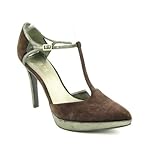IMAGE OF Lauren Ralph Lauren Women's Dacia Platform T-Strap,Dark Brown/Pewter,8.5 B US