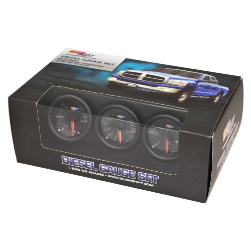 GlowShift Black 7 Color Series Diesel Gauge Set 60 PSI Boost 2400 F