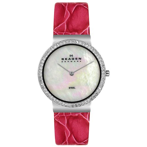 Skagen Women's 644LSLP4 Steel Collection Crystal Accented Pink Leather Watch