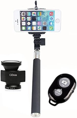 CiDoss Black 180 Degree Fish Eye Lens+Wide Angle Lens+Macro Lens 3-in-1 Kit+Self Portrait Self Shot Monopod Selfie Stick With Phone Holder+Bluetooth Remote Camera Wireless Shutter for Apple iPhone 5, iPhone 5s