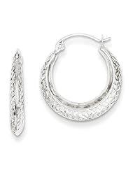 MadiK® 14k White Gold Polished Textured Hollow Hinged Hoop Earrings