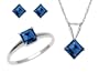 10k White Gold, September Birthstone, Lab-Created Sapphire Ring, Pendant and Earring Set, Ring Size 7