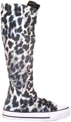 NEW Canvas Sneakers Flat Tall Punk Skate Shoes Lace up Knee High Boots FOR KIDS (1, black/gray leopard)