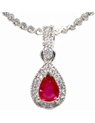 14K White Gold Ruby and Diamond Pendant -- LIFETIME WARRANTY