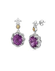 18K Yellow Gold and Sterling Silver Fleur De Lis Motif Earrings with Diamond