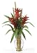 Silk Artificial Flower Arrangement - Triple Bromeliad Liquid Illusion-Orange Red