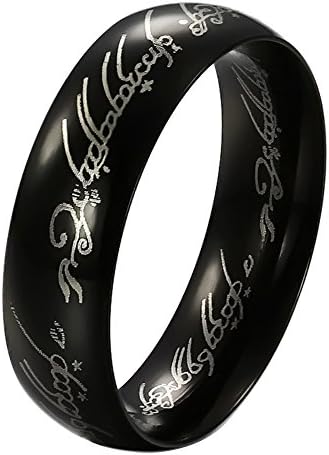 Olsine 6mm Titanium Stainless Steel Fashion Finger Rings Mordor Lord Style Smooth Black Lord-ring King's Rings (11)