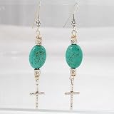 Sterling Silver, Vermeil and Turquoise Cross Earrings, #8836