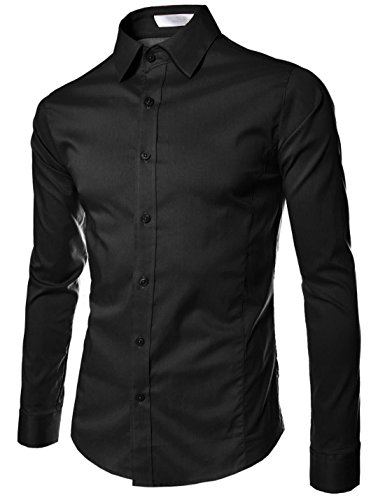 TheLees (STL) TheLees Mens casual slim fit basic dress shirts Black US S(Tag size L)
