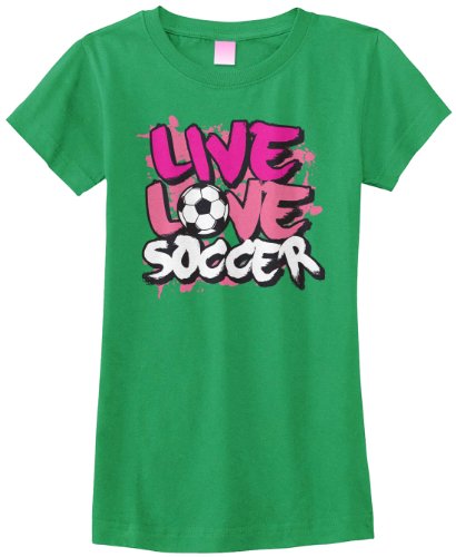 Threadrock Big Girls' Live Love Soccer Fitted T-Shirt