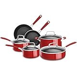 KitchenAid KCAS10ER Aluminum Nonstick 10-Piece Set Cookware - Empire Red