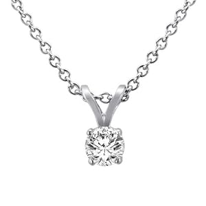 14K White Gold Diamond Pendant Round Solitaire 18 inch