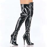 6 Inch Stretch Thigh Boot, With Side Zip (Black;15)