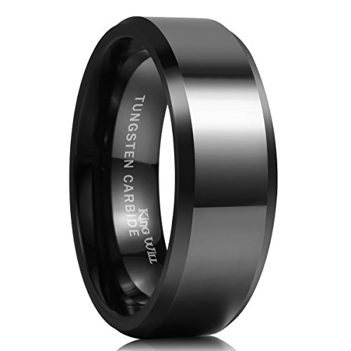 King Will 8mm Black Tungsten Carbide Ring Wedding Band High Polished Finish Comfort Fit