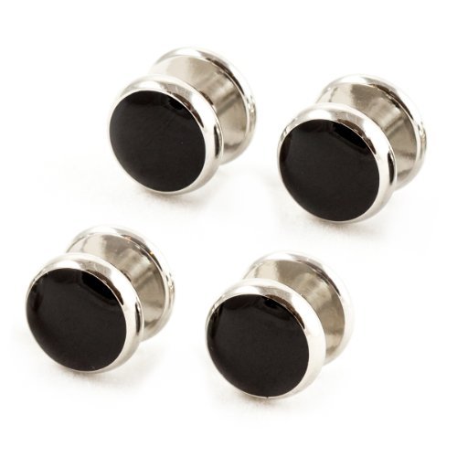 4 Silver Black Tuxedo Shirt Studs by Cuff-Daddy