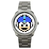 Sport Metal Watch of Vintage Retro Megaman (Mega Man) Mask Sprite Graphic