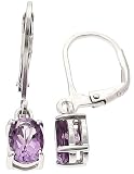 Sterling Silver 7X5mm Oval Genuine Amethyst Earrings
