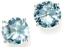 STERLING SILVER 8MM ROUND LIGHT BLUE CZ STUD EARRINGS