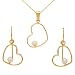 10k Yellow Gold Open Heart Freshwater Cultured Pearl Pendant and Earrings Set