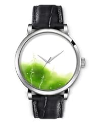SPRAWL Aanalog Fashion Series Silver Ladies Watches of Genuine Black Leather Strap,Unique Wrist Watch for Women Girls Designed with Branches and green spot