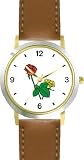 Red and Yellow Rose Flowers - WATCHBUDDY® DELUXE TWO-TONE THEME WATCH - Arabic Numbers - Brown Leather Strap-Children's Size-Small ( Boy's Size & Girl's Size )