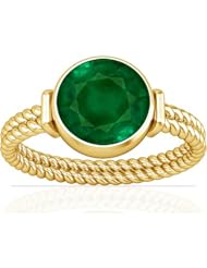 18K Yellow Gold Round Cut Emerald Womens Astrological Ring
