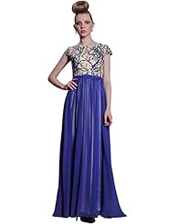 A-line Keyhole Sequined Two-Toned Cap Sleeves Cocktail Floor Length Chiffon Homecoming Dress/Prom Dress/Wedding Party Dress 