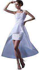 Strapless High-Low-Hem Short One Shoulder Chiffon Beaded Crystal Applique Wedding Dress 