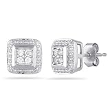 Sterling Silver Diamond Square Earrings (1/10 cttw, I-J Color, I2-I3 Clarity)