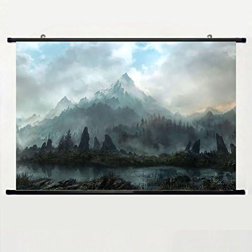 Hot Sale And Unqiue Designed Home Decor Art Game Poster With Elder Scrolls Skyrim Landscape Wall Scroll Poster Fabric Painting 24 X 16 Inch (60cm X 40 cm)