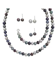Sterling Silver Freshwater Cultured Pearl 18in Necklace 7.25in 3 Piece Bracelet