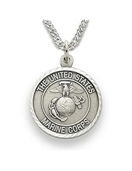 Womens Sterling Silver Marines Medal, St. Michael on Back Christian Jewelry Military Jewelry w/Chain 24" Length