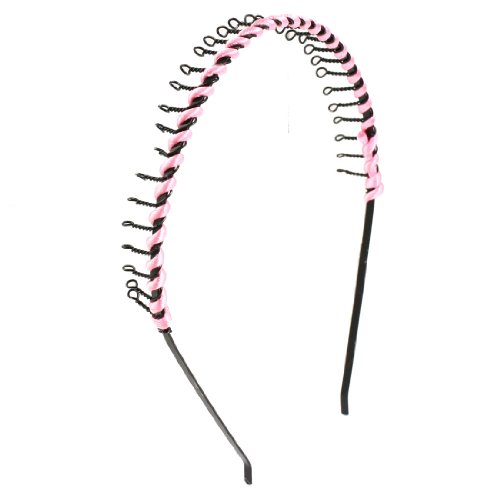 2 Pcs Lady Pink Black Metal Teeth Hair Hoop Headband Ornament