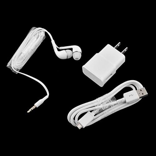 GoodBZ White Handsfree Earphone, Micro USB Cable & Wall Charger Combo for Samsung Smart Phone