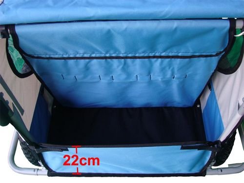 KMS Child 3 In 1 Folded Bike Trailer Stroller Jogger Seat Buggy Lightweight Blue Gray 1-2 Child 5 Point Harness With Canopy Visible Flag