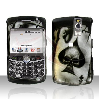 Black Spade Skull Poker Card Design Snap on Hard Cover Protector Faceplate Skin Case for Blackberry Curve 8300 8310 8320 8330 + Belt Clip