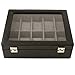 Tech Swiss Watch Box Storage Case Leather for 10 Watches (Black/Charcoal)