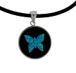 Butterfly Lab Opal Pendant - Sterling Silver Setting - Adjustable Rubber 17-19 Inch Cord