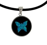 Butterfly Lab Opal Pendant - Sterling Silver Setting - Adjustable Rubber 17-19 Inch Cord