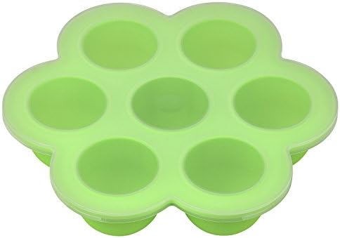 Lehcar Reusable Silicone Baby Freezer tray Food Storage Container with Lids for Homemade Baby Food/Vegetable/Fruit/ Purees/Breast Milk/Ice Cube , 7 Hole,Green