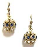 Catherine Popesco 14K Gold Plated Pearls and Montana Blue Swarovski Crystal Balls Dangle Earrings