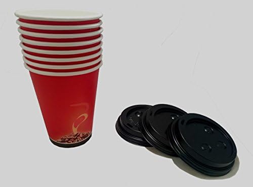 Hanamal Disposable Paper 12oz Cups with Plastic Covers for Hot Drinks (Pack of 36)