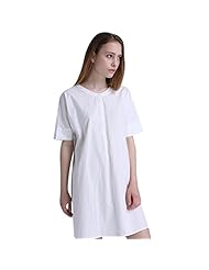Round Neck Short Sleeves Summer Shift Cotton Slit  Dress