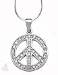 3/4" 20 MM 925 Sterling Silver & CZ Stones Peace Sign Symbol on 18" Italian Snake Chain